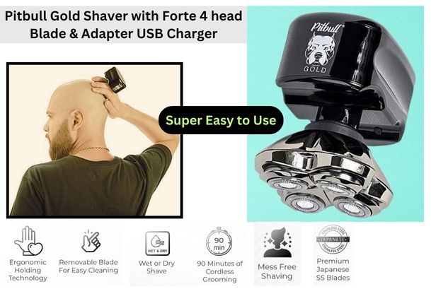 Pitbull Gold Shaver with 4 head Blade USB Charger